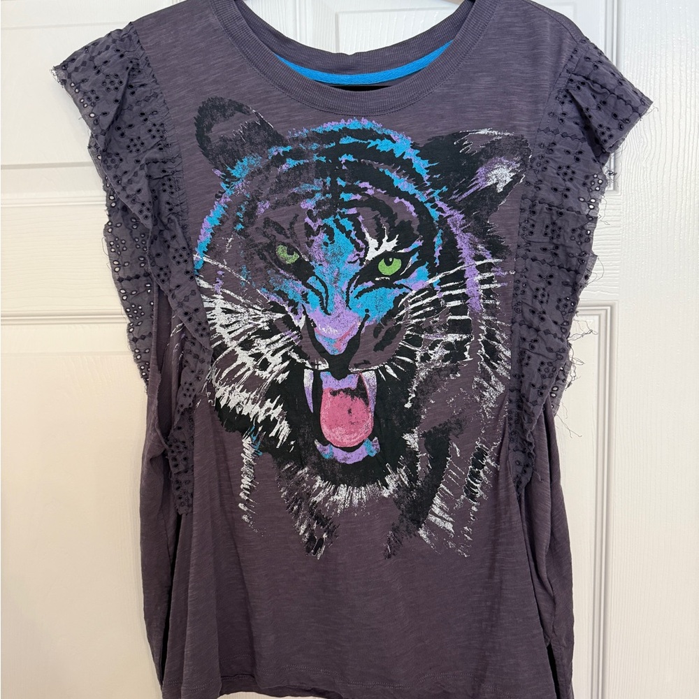 Anthropologie Pilcro Gray Graphic Tiger muscle Top Small